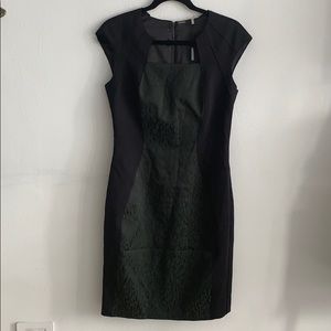Elie Tahari Black and Leopard Forest Green Dress
